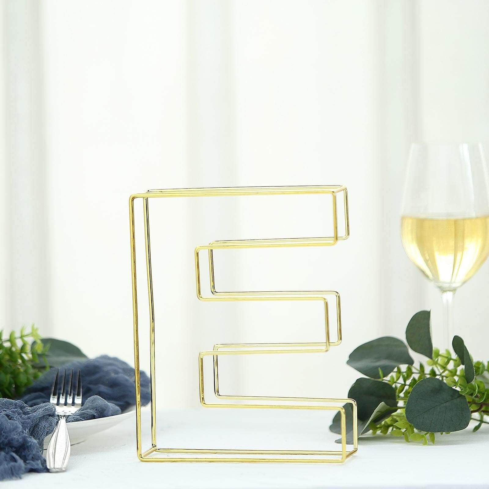 8" Tall Gold Freestanding 3D Decorative Wire Letter, Wedding Centerpiece - E