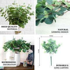 3 Bushes 14" Artificial Eucalyptus Branches, Greenery Bouquet Plants