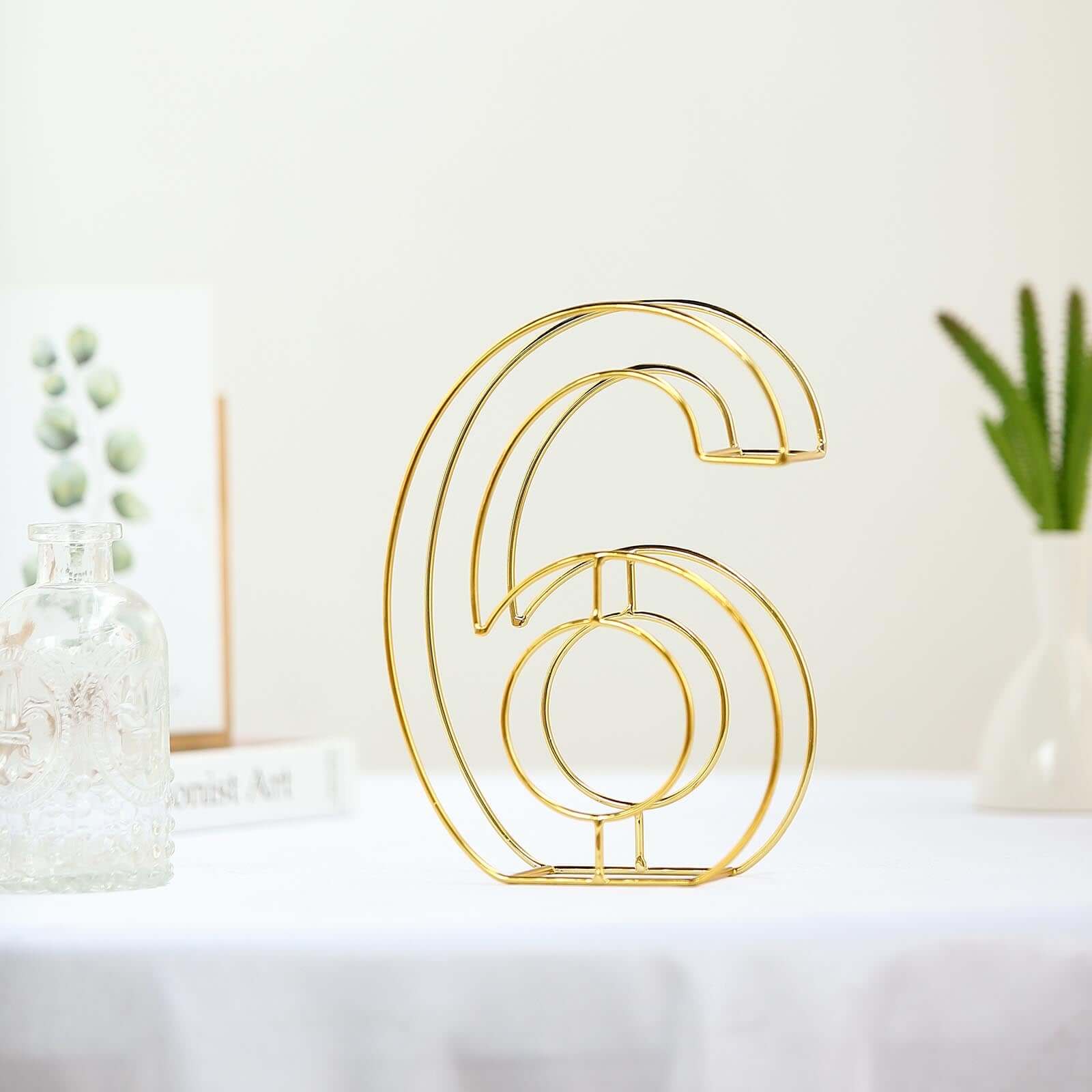 8" Tall Gold Freestanding 3D Decorative Metal Wire Numbers, Wedding Table Numbers -6