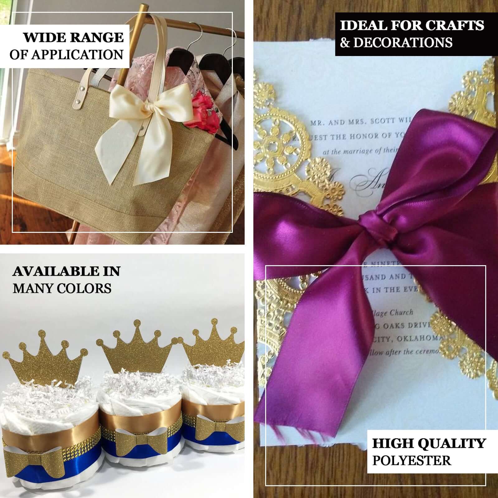 50 Yards 1.5" White Single Face Decorative Satin Ribbon