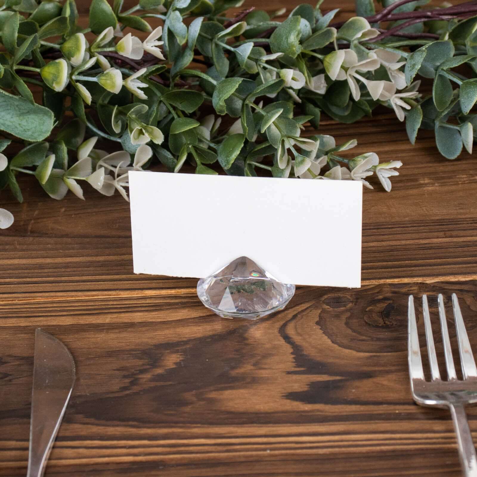 10-Pack Plastic Card Holder Stands Diamond Shaped Design Clear Crystal - Wedding Table Place Card Decorations 1.75"