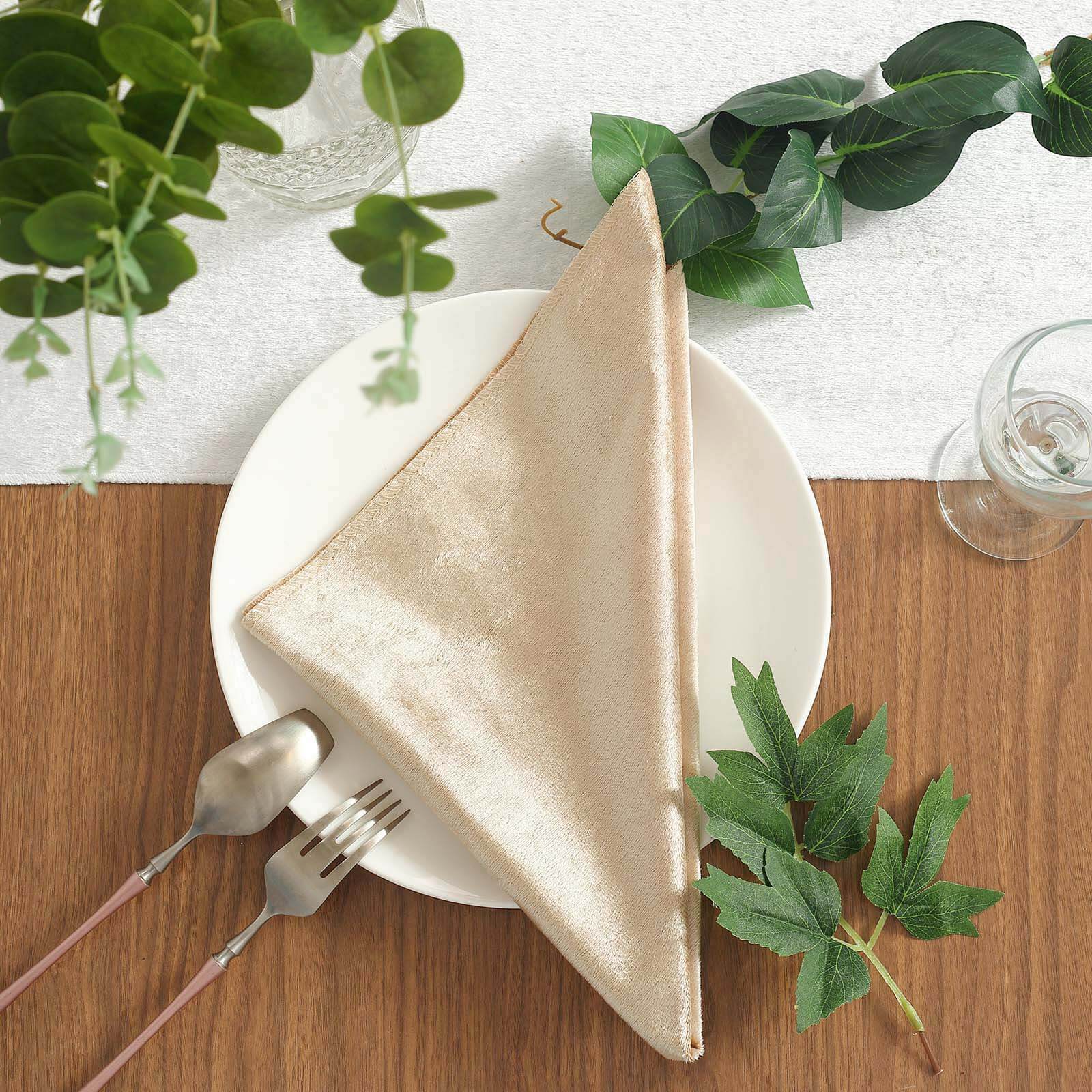 5 Pack Premium Velvet 20"x20" Napkins Champagne - Soft Sheen Finish Cloth Napkins