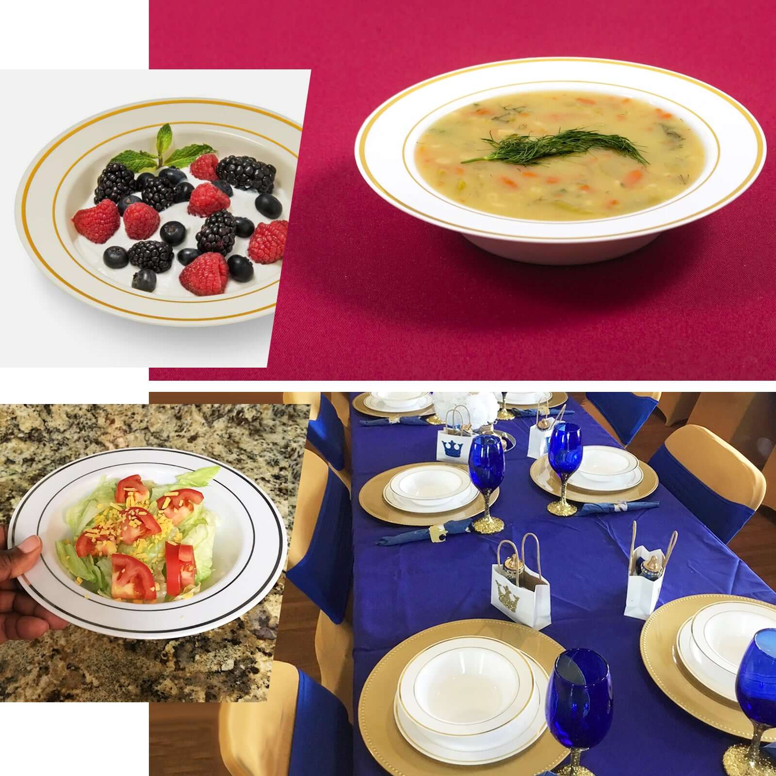 10-Pack Plastic Soup Bowls White with Silver Rim - Stylish Disposable Bowls for Parties 12oz