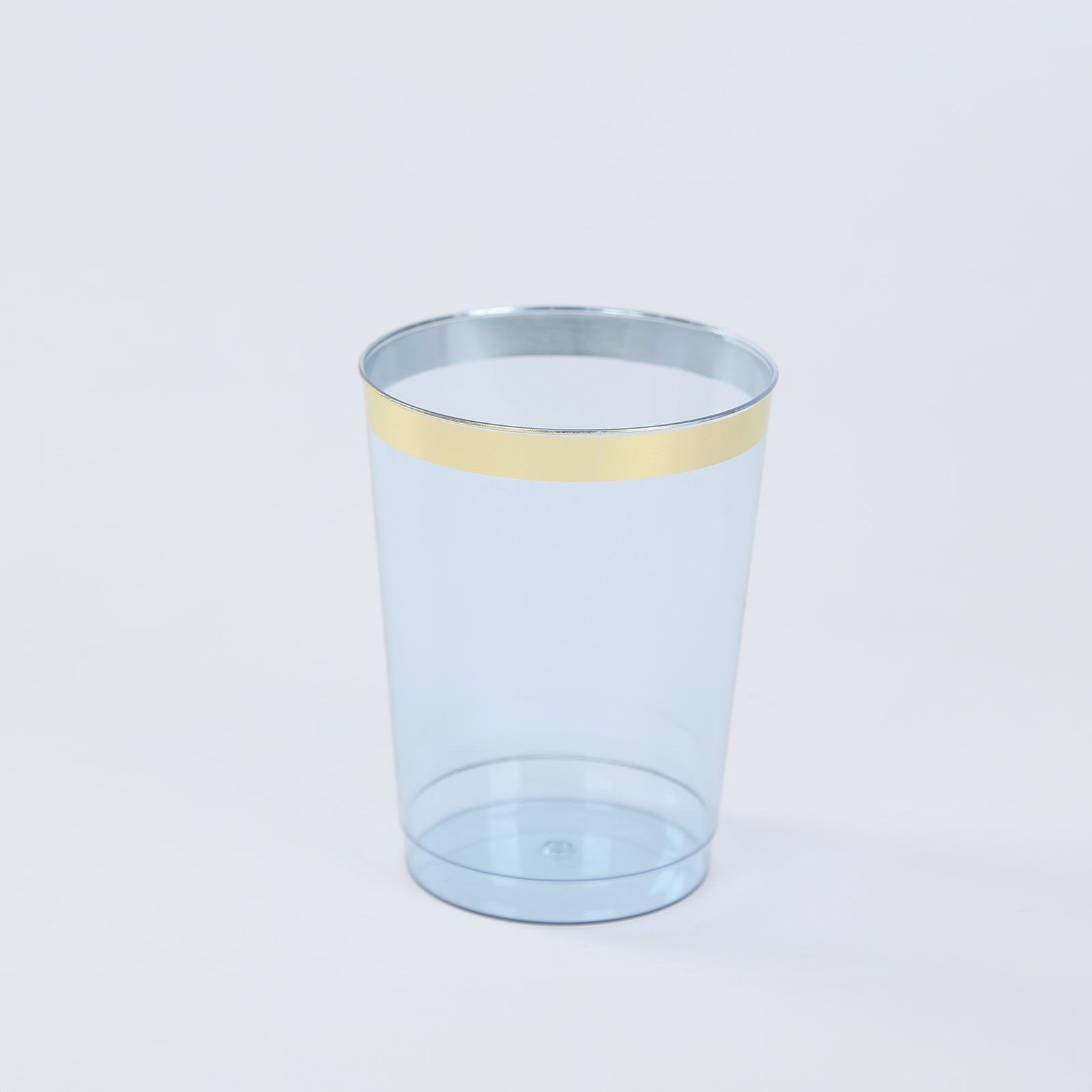 25-Pack Plastic Tumbler Cups Transparent Dusty Blue with Gold Rim - Stylish Disposable Party Glasses 10oz