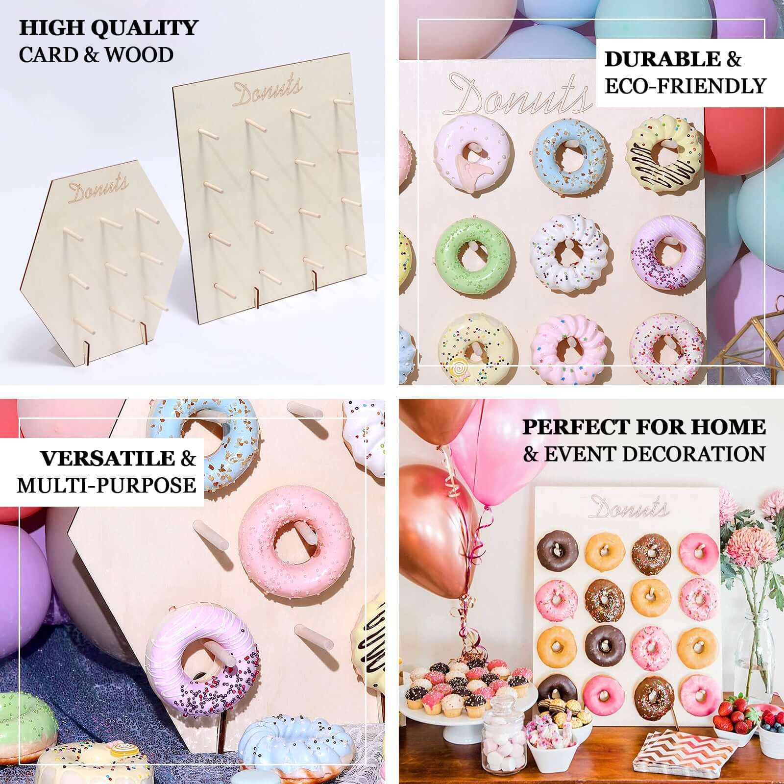 Wooden Hexagon Donut Wall Stand - Space Saving Detachable Rustic Chic Doughnut Pegboard Dessert Display Pretzel Bagel Holder 13"