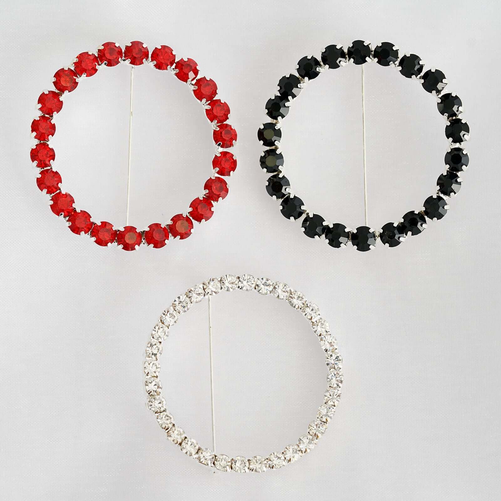 Rhinestone Chair Sash Band Buckle Silver 2" Circle Metal - Glittering Diamond Bow Pin for Chair Sashes & Wedding Decor