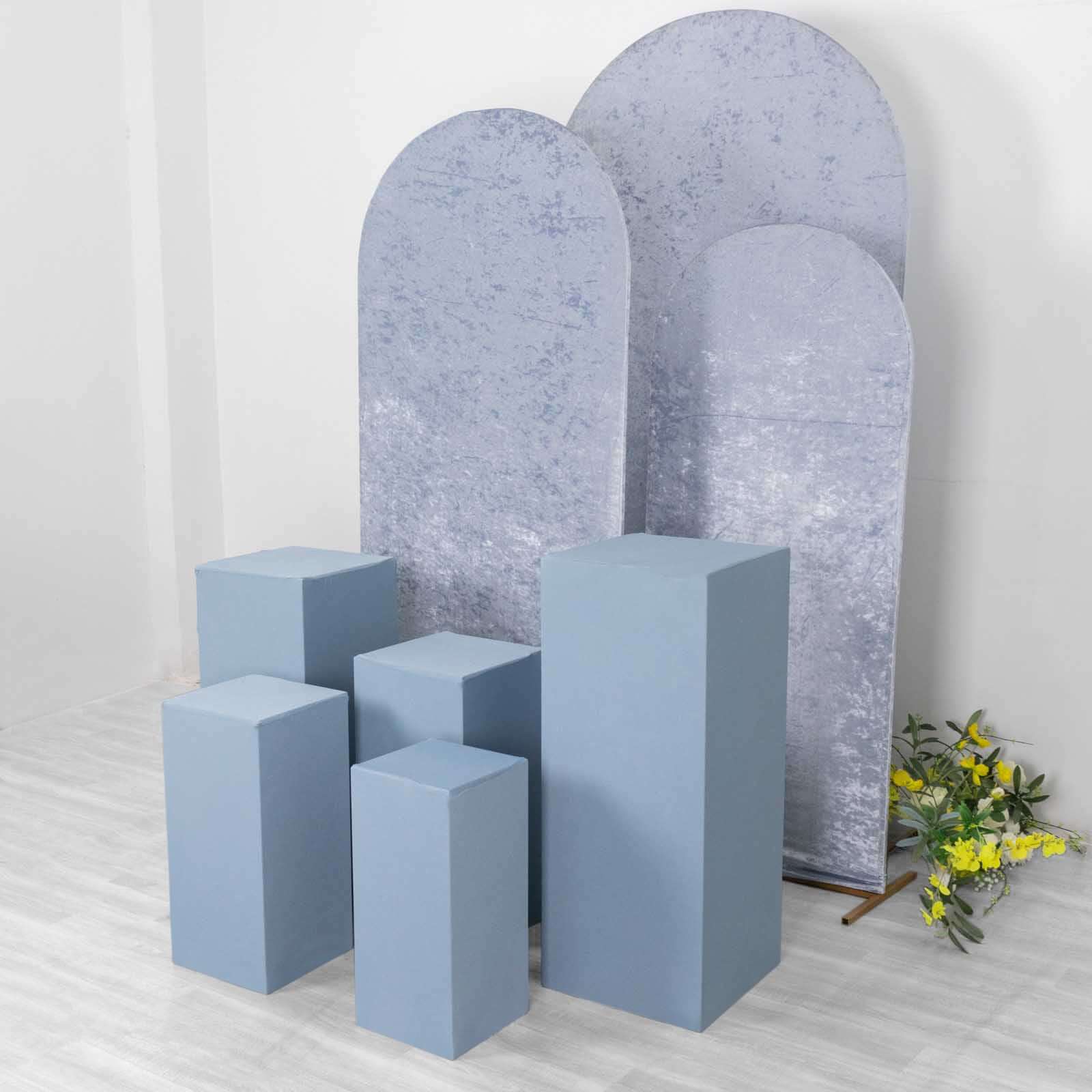 Set of 5 Dusty Blue Spandex Rectangle Pedestal Stand Covers, Stretchable Pillar Prop Covers - 160 GSM