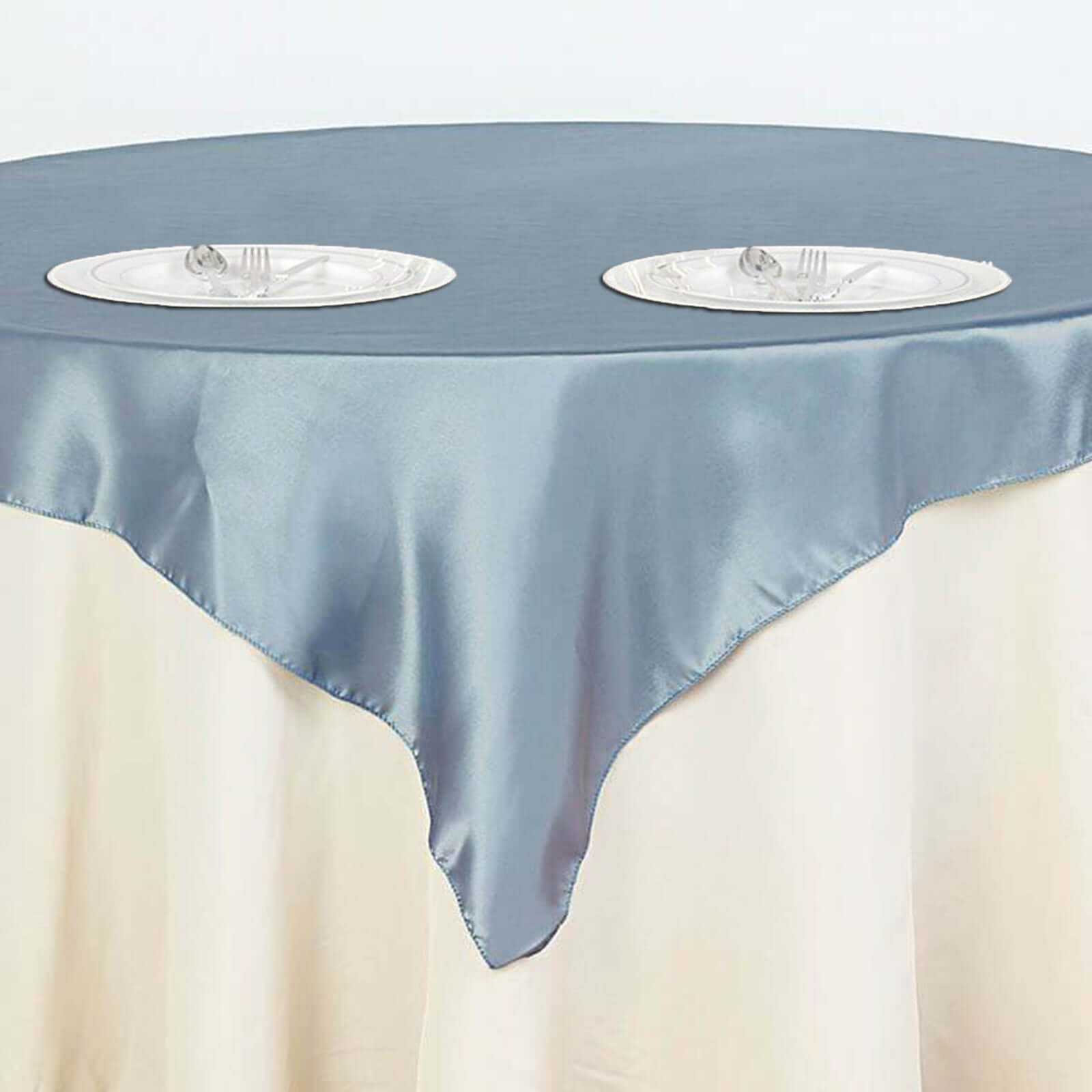 Satin 60"x60" Table Overlay Square Tablecloth Dusty Blue - Smooth Silky Touch Table Cover