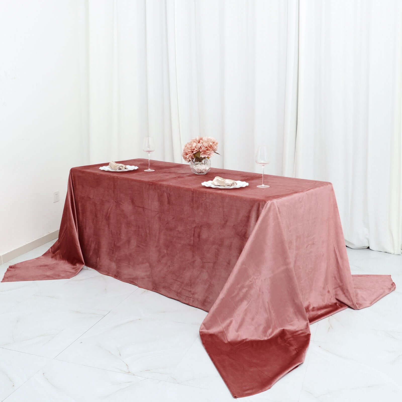 Premium Velvet 90"x156" Rectangle Tablecloth Dusty Rose - Reusable Soft & Seamless Table Cover