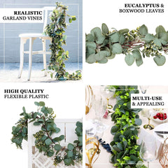 6.5ft Frosted Green Artificial Silk Eucalyptus Leaf Garland Vine