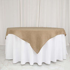 Burlap 72"x72" Faux Jute Table Overlay Square Tablecloth Natural - Boho Chic Design for Vintage Celebrations