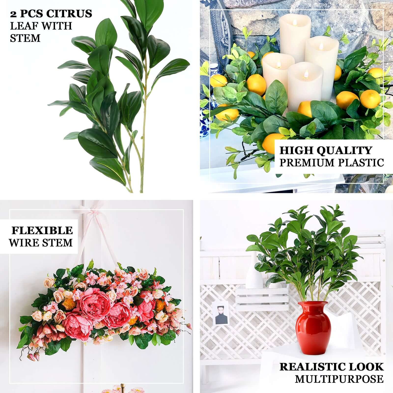 2 Stems 26" Green Artificial Lemon Leaf Branches Faux Greenery Plant