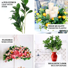 2 Stems 26" Green Artificial Lemon Leaf Branches Faux Greenery Plant