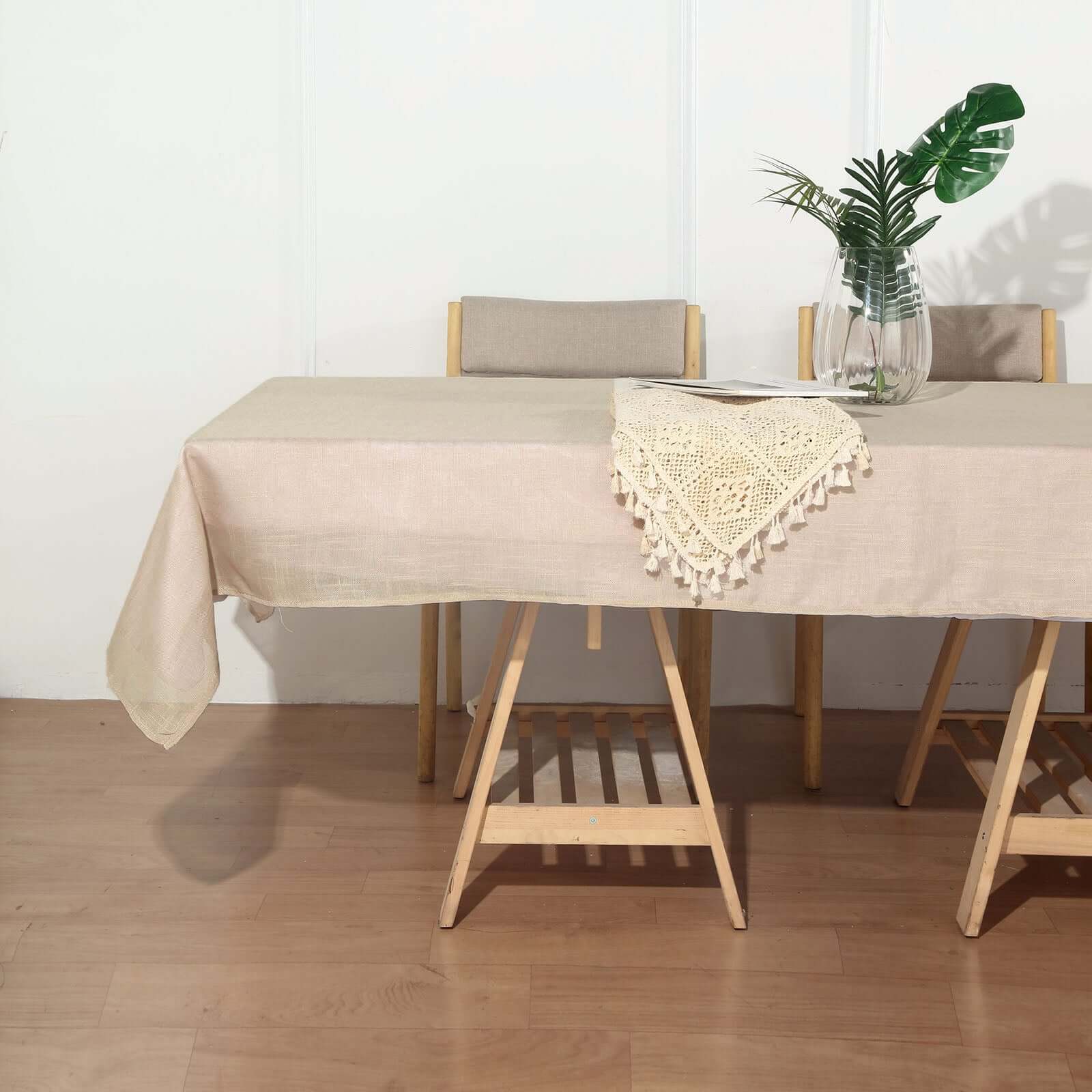 Faux Linen 60"x102" Rectangular Tablecloth Beige - Slubby Textured & Wrinkle Resistant Table Cover