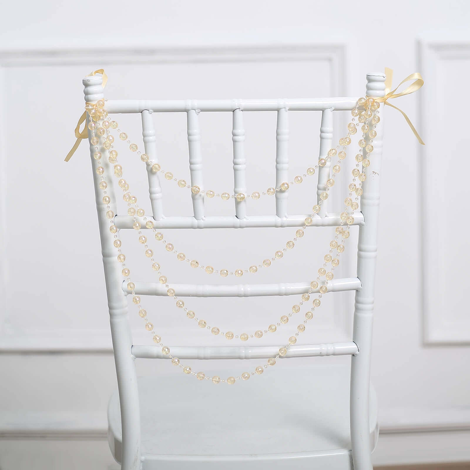 Faux Pearl Beaded 16" Chair Back Garland Sash Amber Gatsby-Inspired Style - Pre-Tied Chic Wedding Decor for Chiavari Chairs