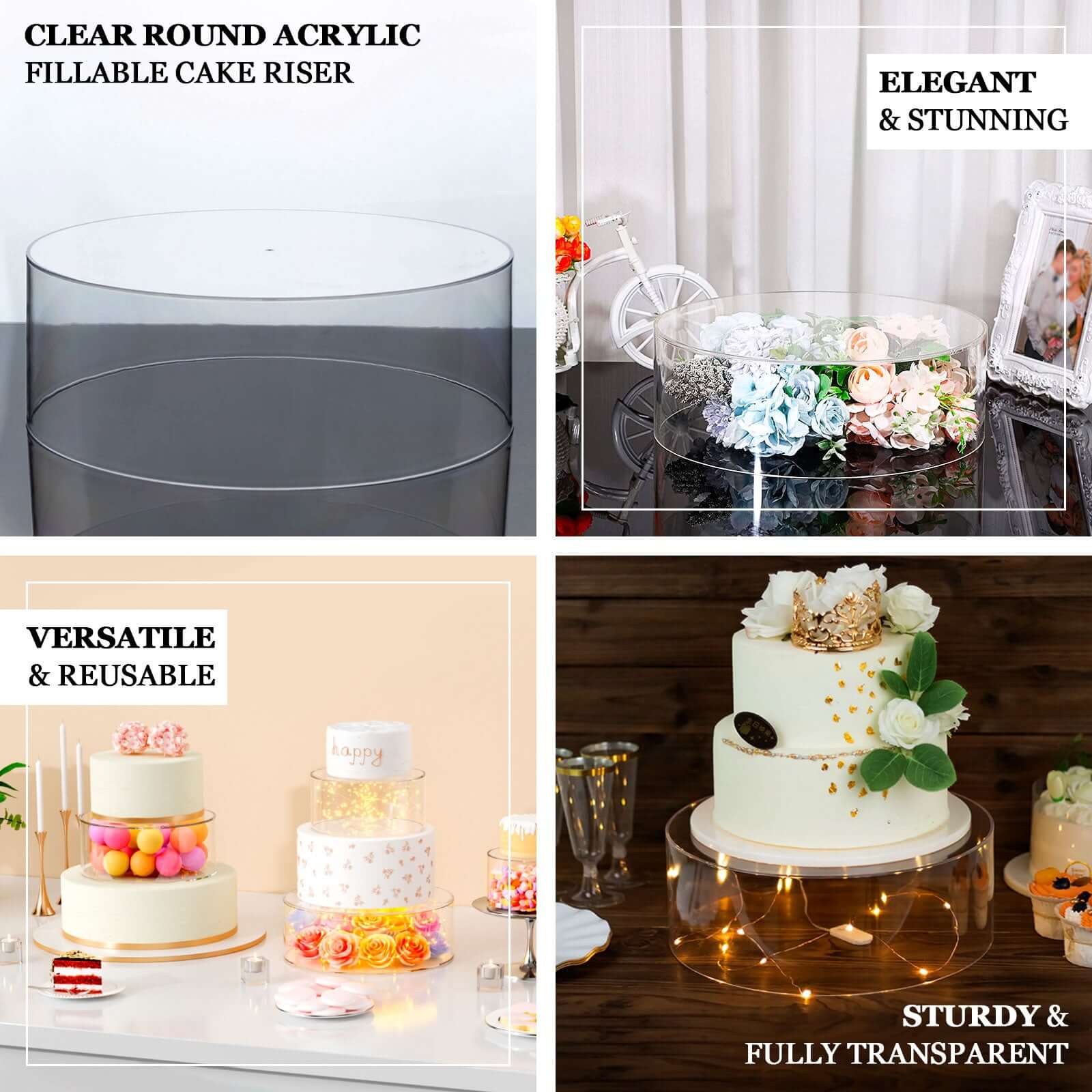 Acrylic Cake Stand Display Box Transparent Clear 18" Round - Decorative Pedestal Riser for Weddings