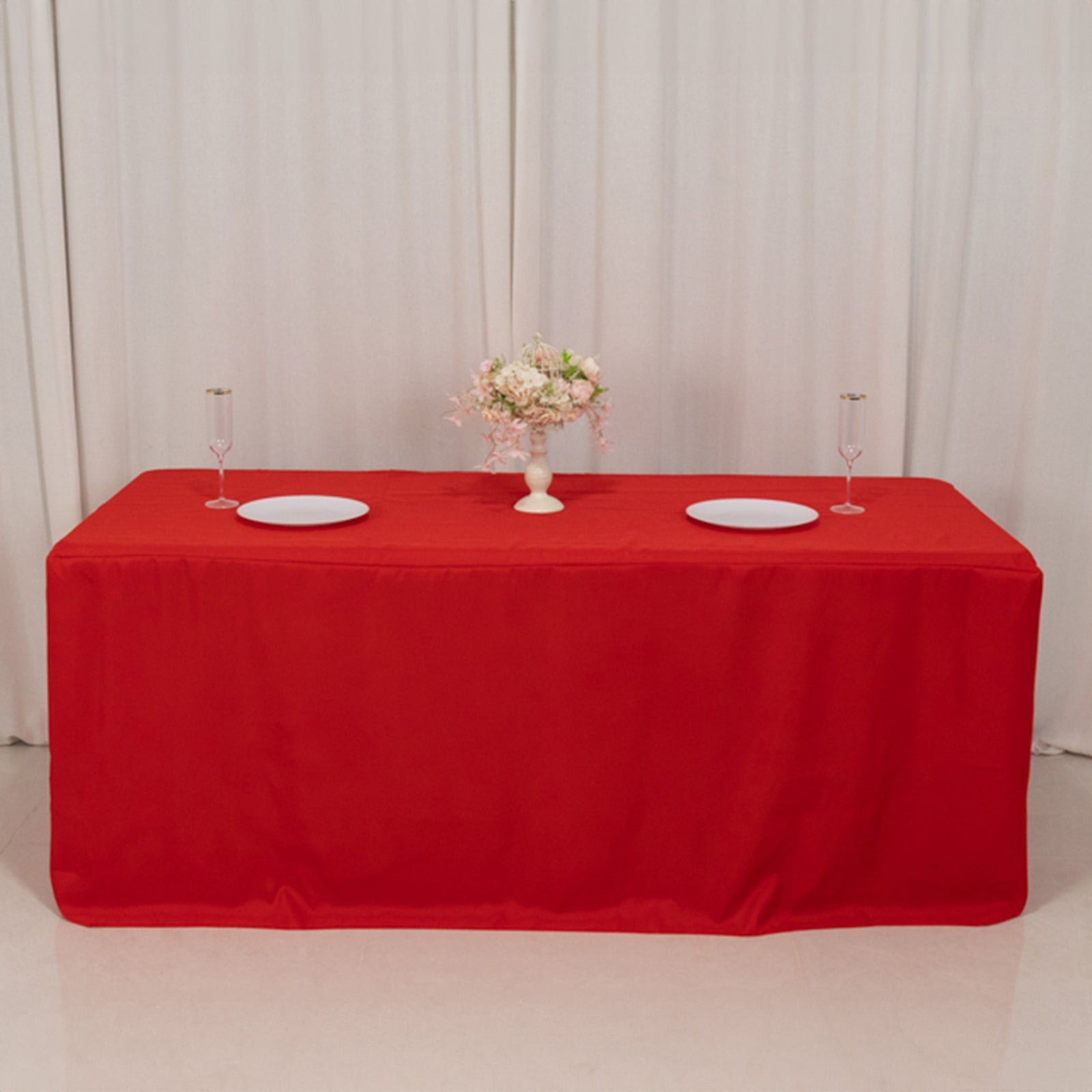 Fitted Polyester 72"x30" Rectangle Tablecloth Red with Open Back Design - Easy to Maintain and Wrinkle-Resistant Table Cover