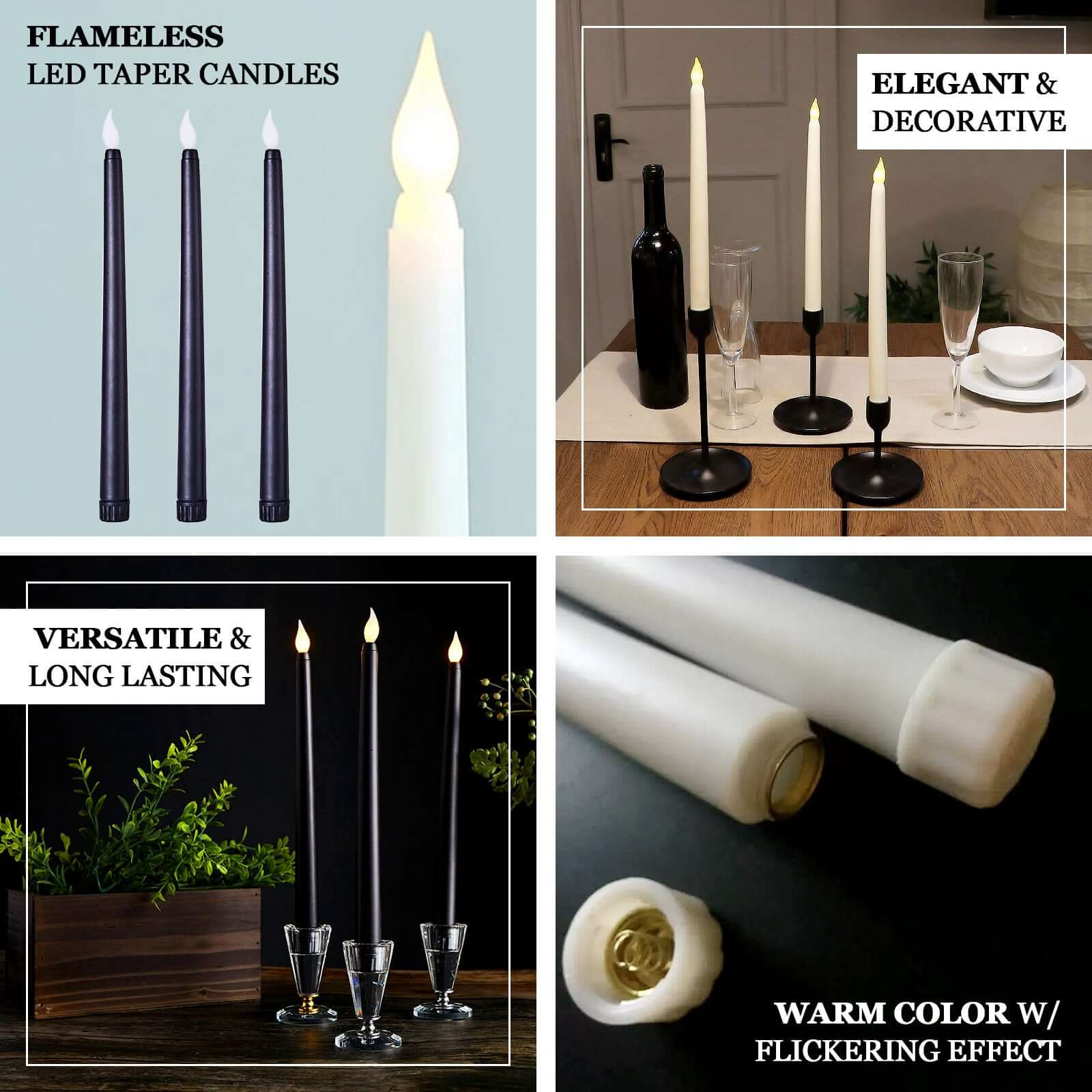 3-Pack LED Decorative Lighting Warm Flickering Gold - Flameless Taper Candles 11"