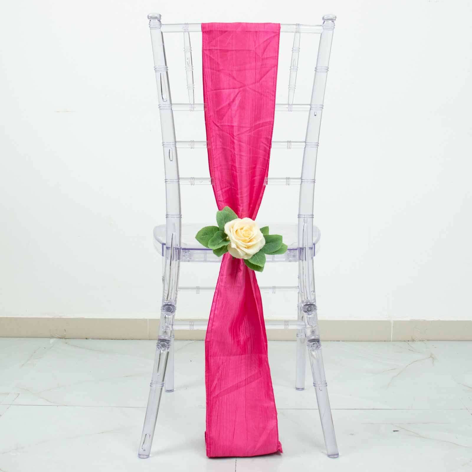 5 Pack Taffeta 6"x106" Chair Sashes Fuchsia Accordion Crinkle Texture - Stylish Decor for Weddings & Gatherings