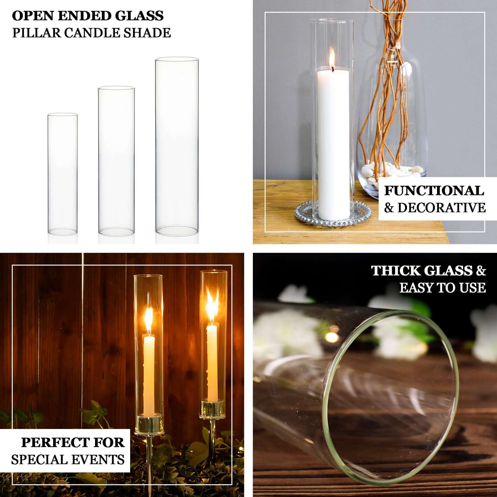 2-Pack Clear Glass Candelabra Shades Open End Hurricane Design - Stylish Table Centerpiece 18"