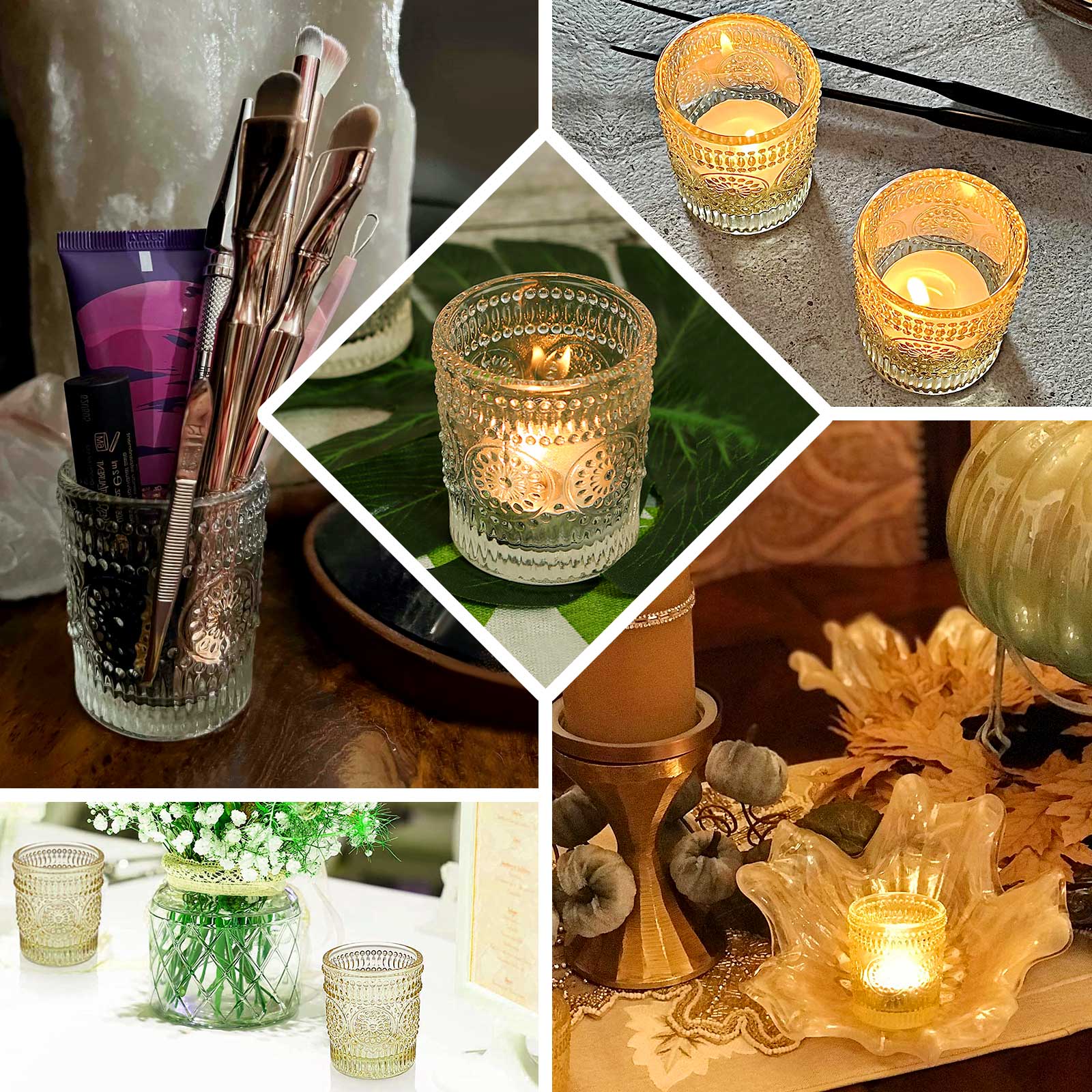 6-Pack Clear Glass Votive Tealight Holders - Stylish Primrose Design for Weddings & Décor