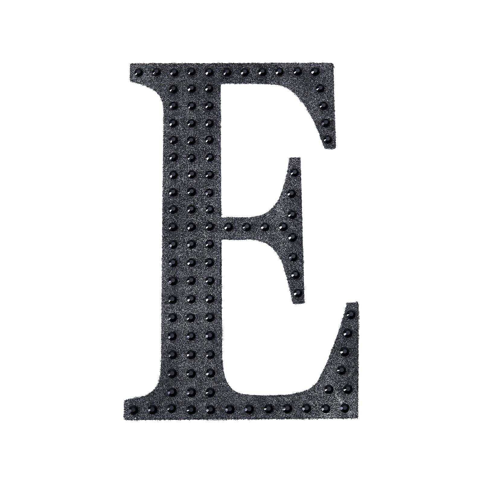 Decorative Rhinestone Alphabet "E" Letter Stickers, Glitter Adhesive Craft Letters Black DIY Sparkle Embellishments 8"