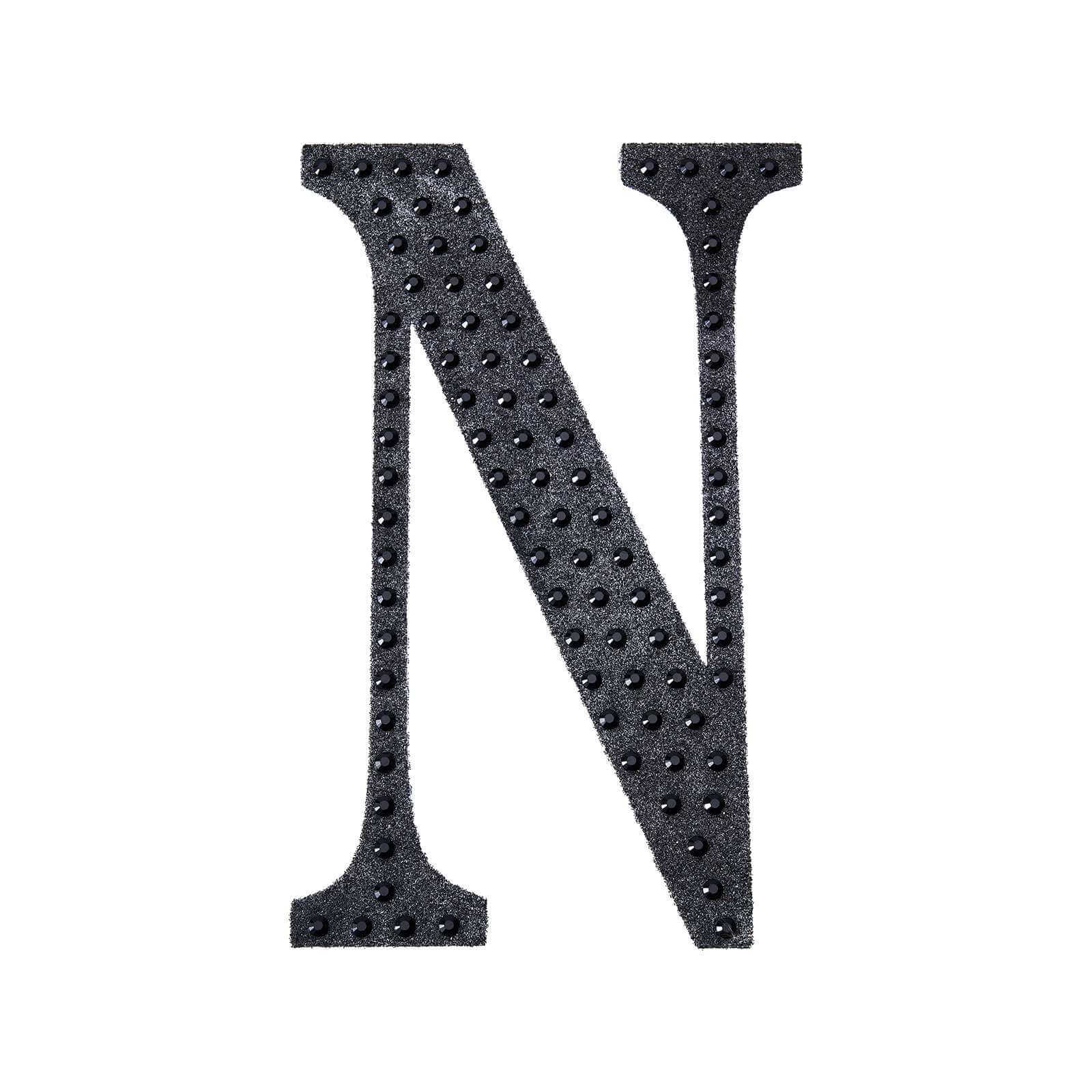 Decorative Rhinestone Alphabet "N" Letter Stickers, Glitter Adhesive Craft Letters Black DIY Sparkle Embellishments 4"