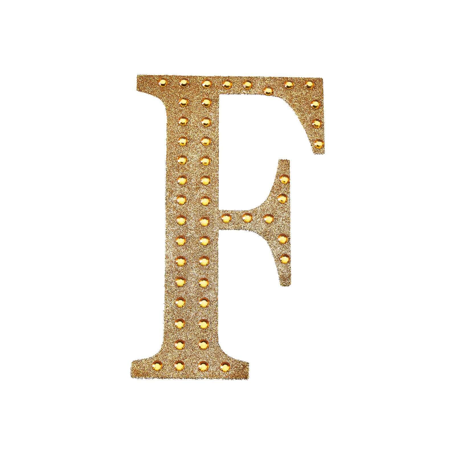 Decorative Rhinestone Alphabet "F" Letter Stickers, Glitter Adhesive Craft Letters Gold DIY Sparkle Embellishments 4"