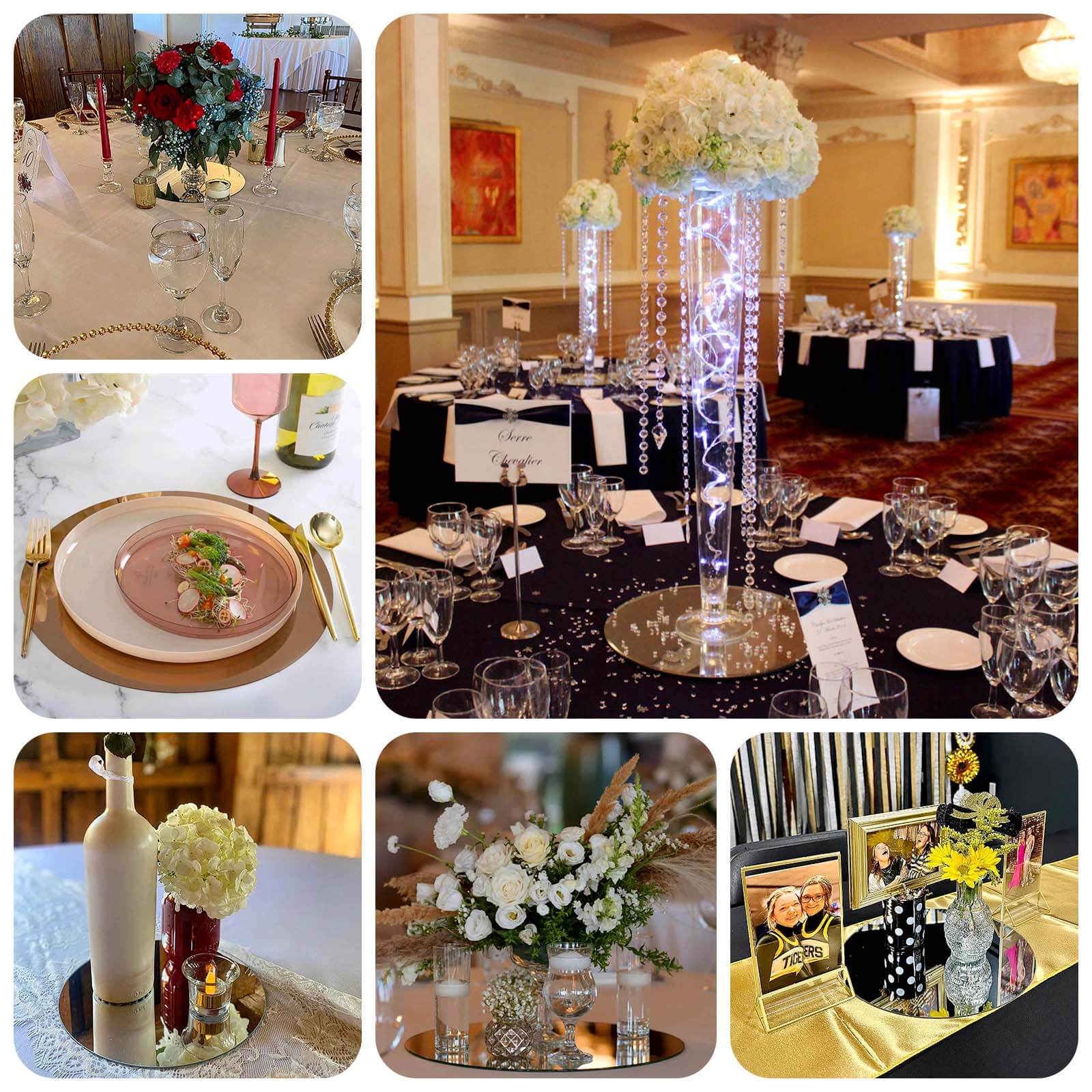 10-Pack Dining Plate Chargers Decorative Acrylic Mirror Gold Round - Lightweight Event Display 13"