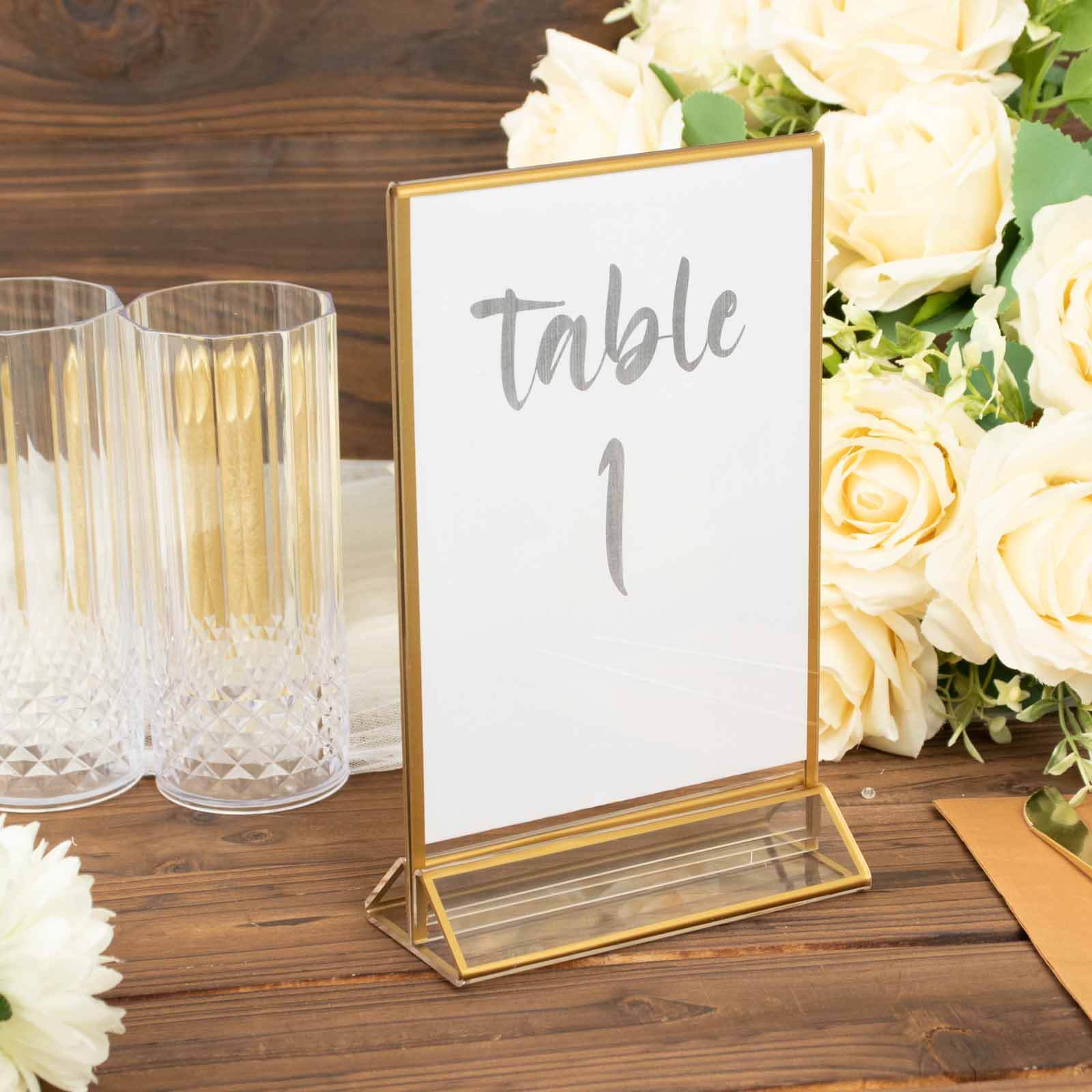 6-Pack Gold Frame Acrylic Table Sign Holders Double-Sided Display for Numbers and Menus - Perfect for Weddings 5"x9"