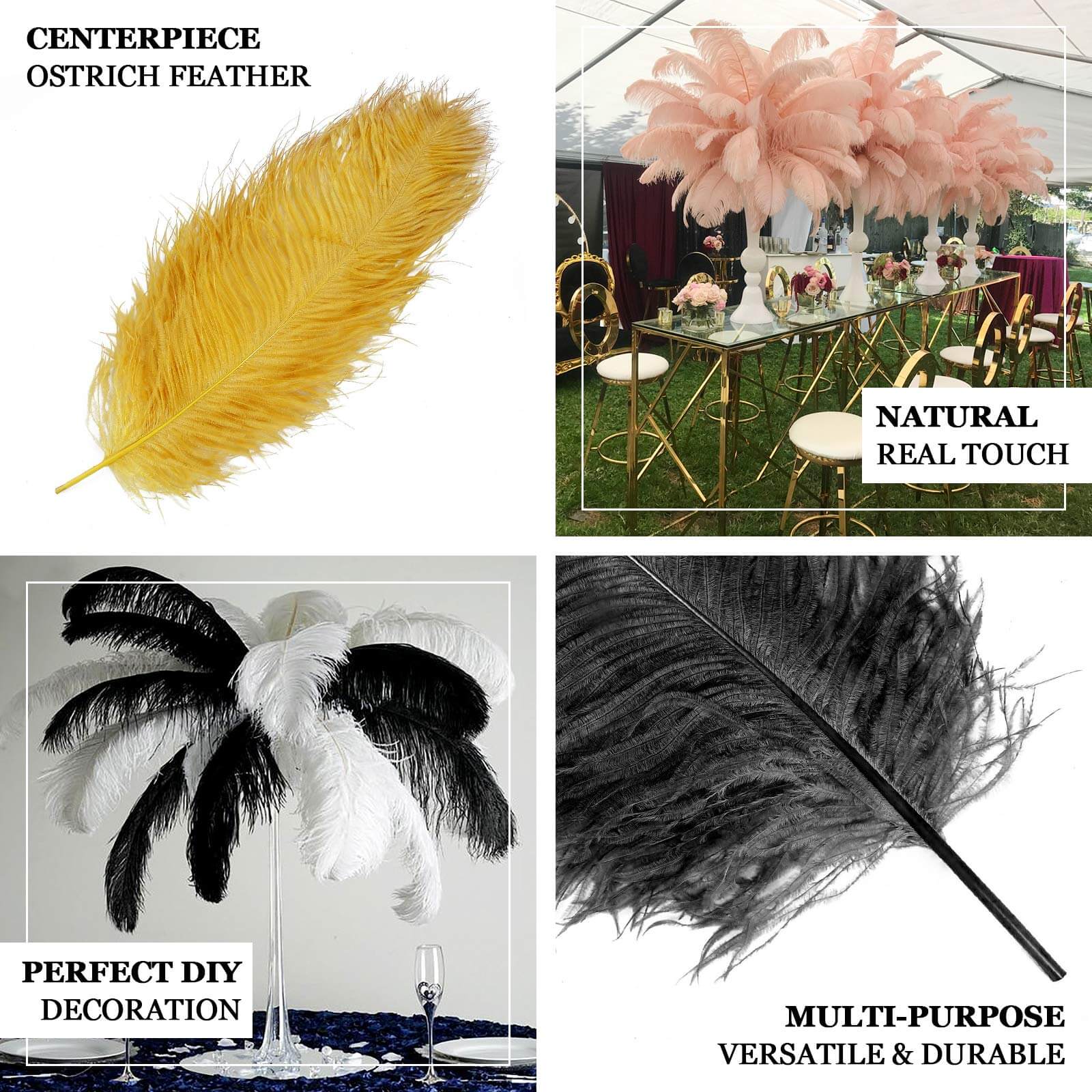 12 Pack Black Natural Plume Ostrich Feathers Centerpiece Filler - 24"-26"