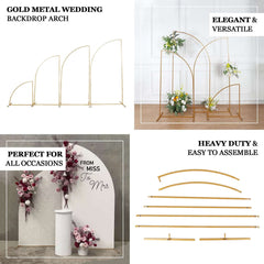 5ft Gold Metal Half Moon Floral Frame Wedding Arbor Stand, Chiara Backdrop Display Arch
