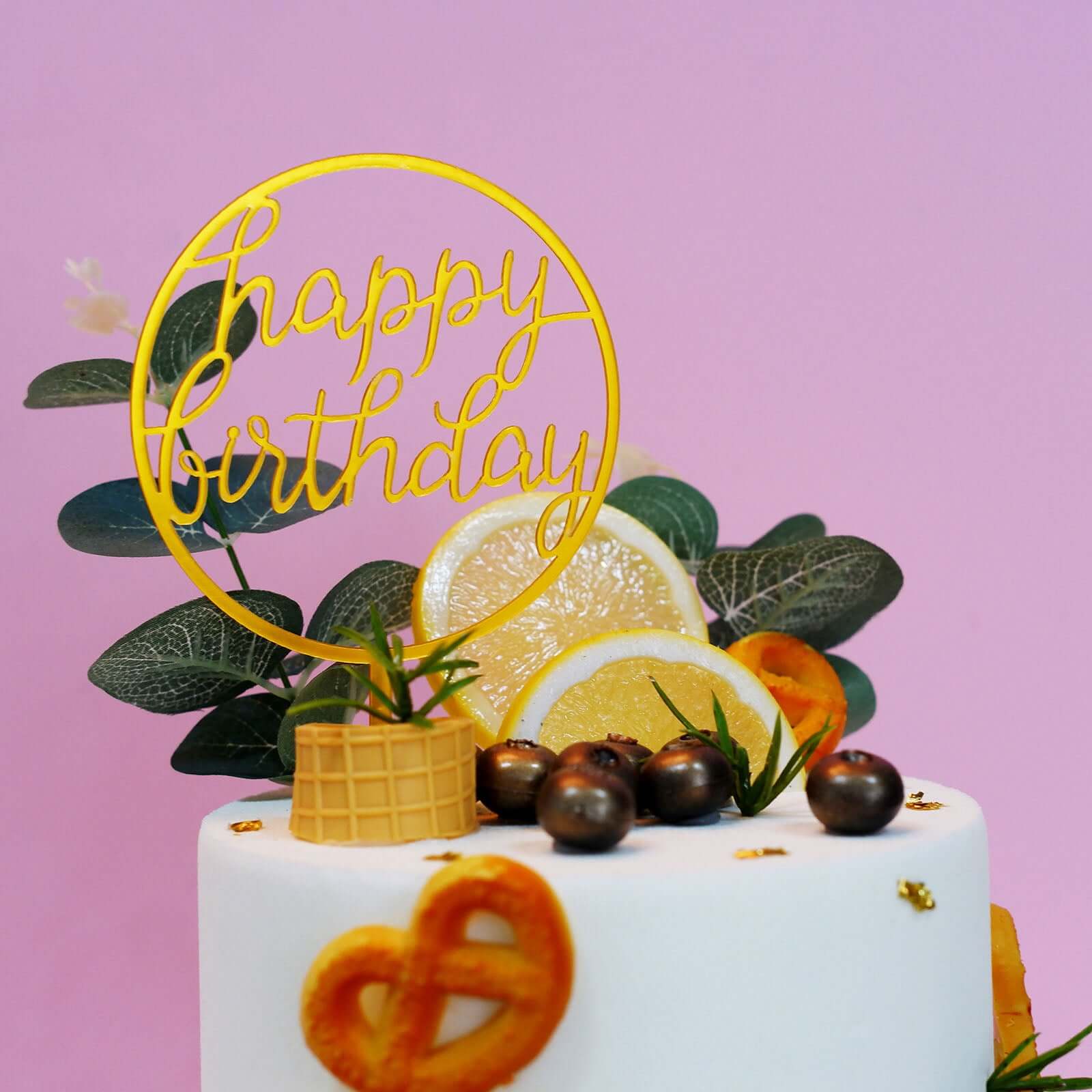 6-Pack Acrylic Happy Birthday Cake Toppers Gold Assorted Styles - Fun Reusable Cake Inserts for DIY Party Decoration Supplies