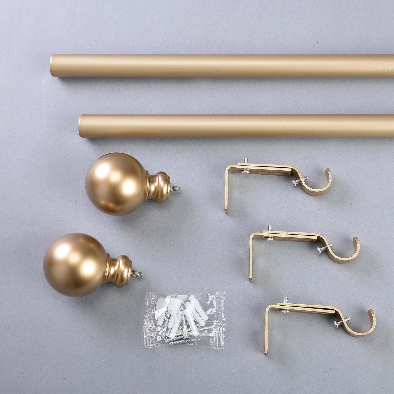 42"-126" Adjustable Curtain Rod Set, Gold, Round Finials
