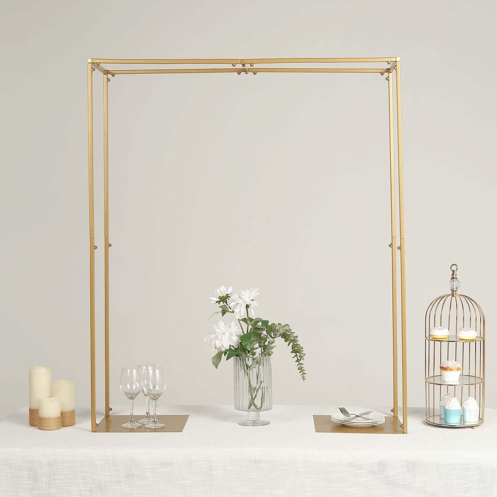 Adjustable Flower Arch Gold Metal Over-The-Table Frame - Wedding Display 48" Tall