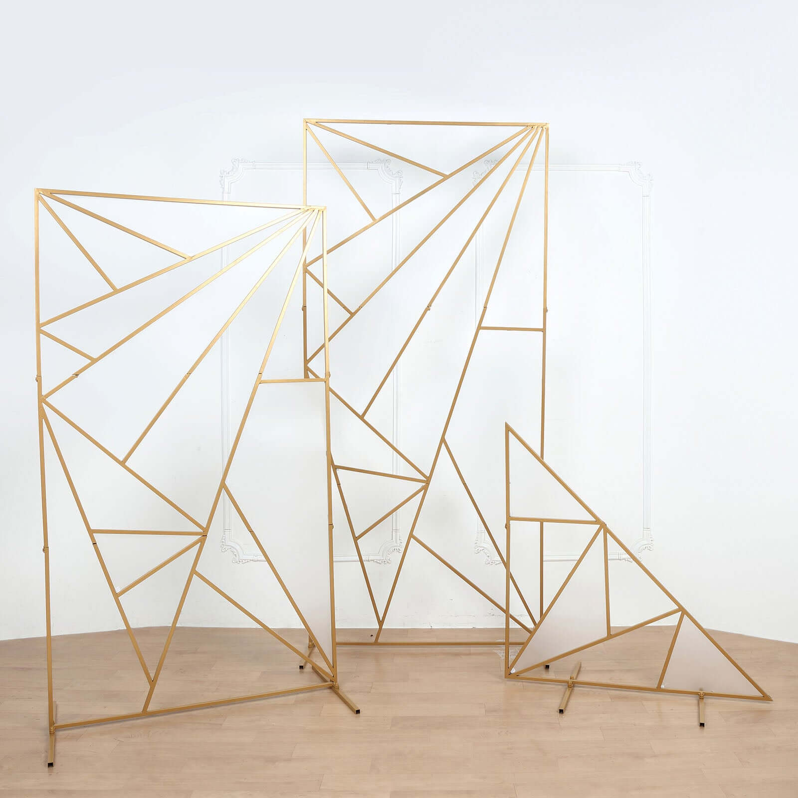 7ft Tall Gold Metal Rectangular Geometric Flower Frame Prop Stand, Wedding Backdrop Floor Stand With Cloudy Film Insert