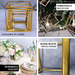 2-Pack Metal Flower Stands Gold Geometric Wedding Centerpieces Square Frame - Durable Display 12"
