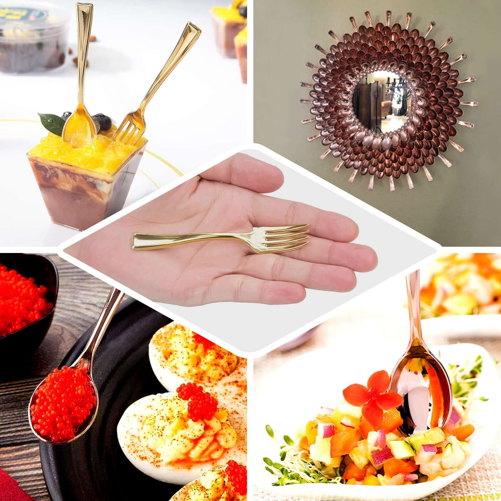 24-Pack Plastic Mini Dessert Forks Gold - Heavy Duty Disposable Appetizer Forks 4"