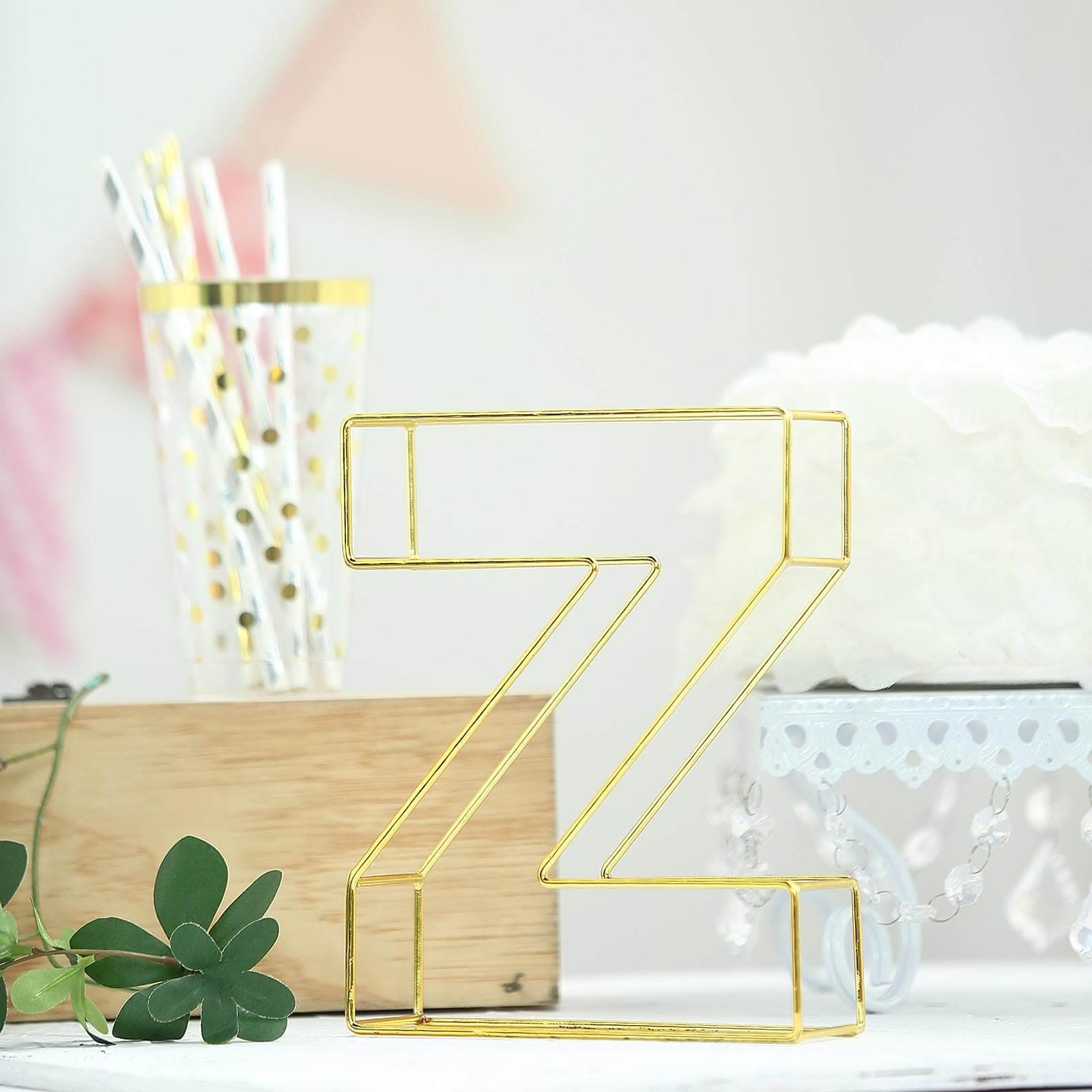 8" Tall Gold Freestanding 3D Decorative Wire Letter, Wedding Centerpiece - Z