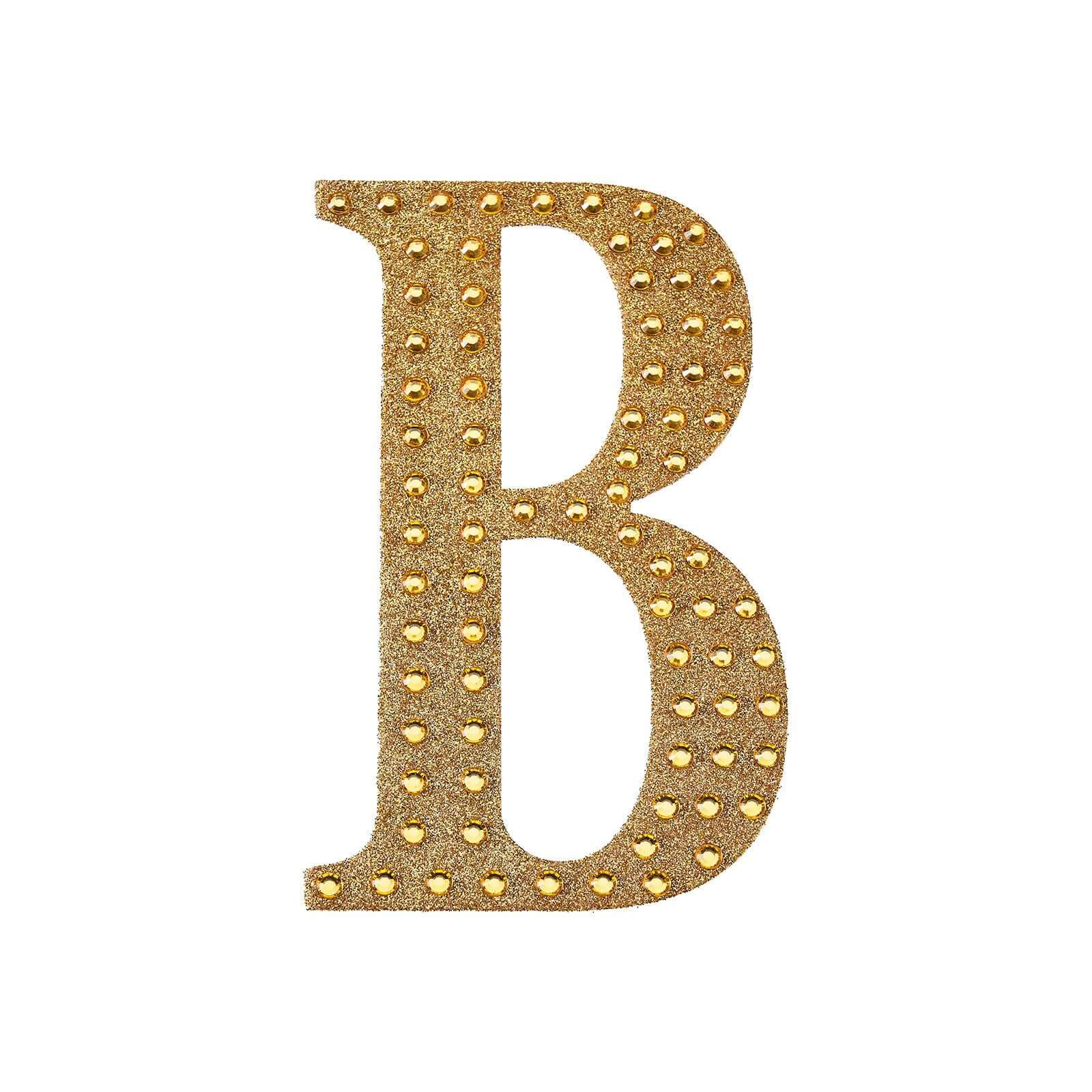 Decorative Rhinestone Alphabet "B" Letter Stickers, Glitter Adhesive Craft Letters Gold DIY Sparkle Embellishments 6"