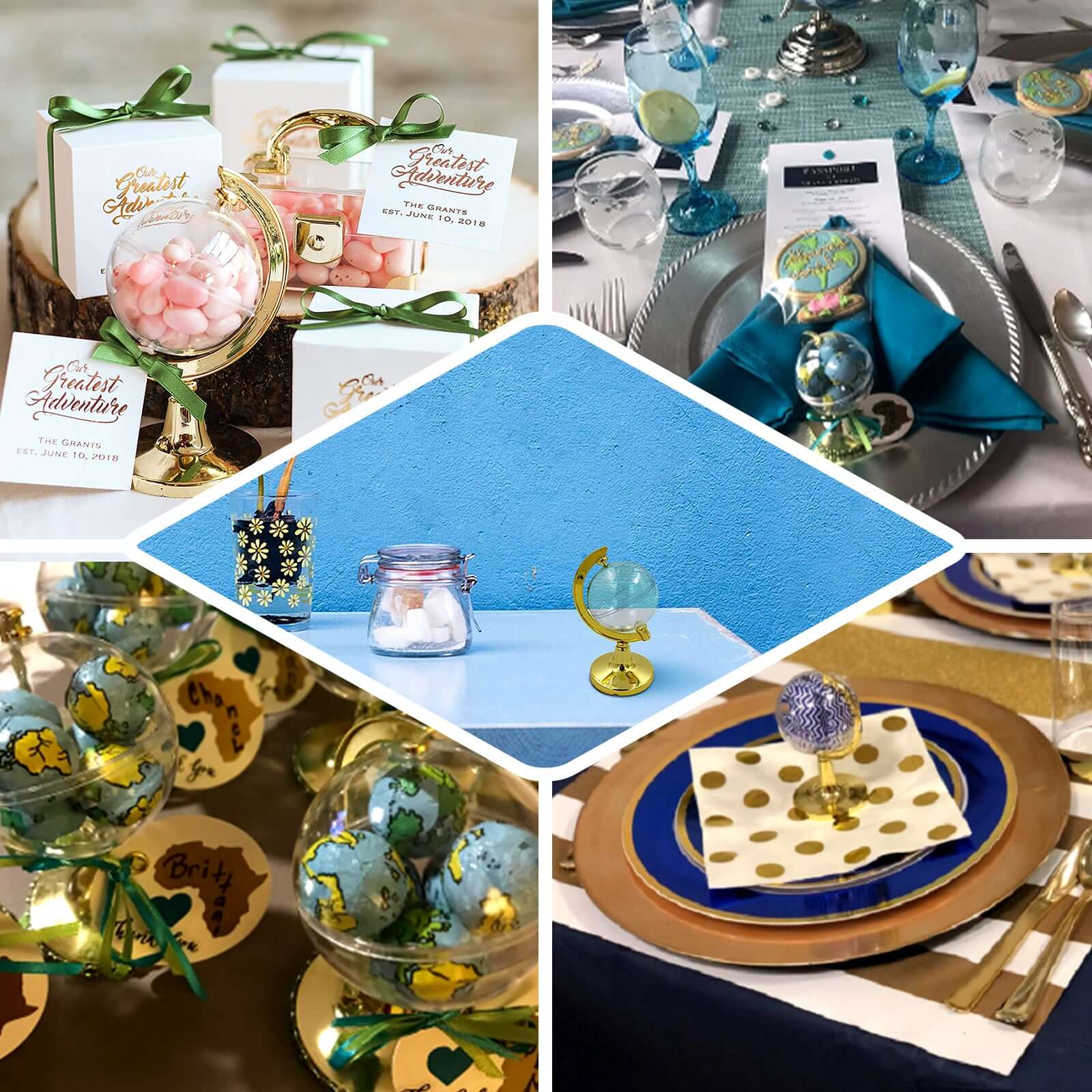 12-Pack Fillable Mini Globe Candy Container Clear Gold - Stylish Candy Treat Favor Containers 4.5"