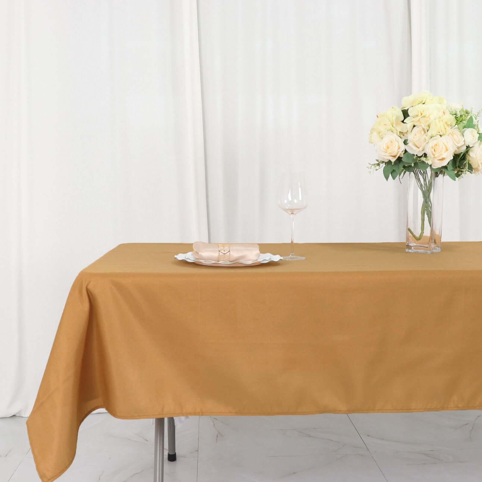 Polyester 54"x96" Rectangle Tablecloth Gold - Wrinkle-Resistant & Easy-to-Care Table Cover for Weddings & Events