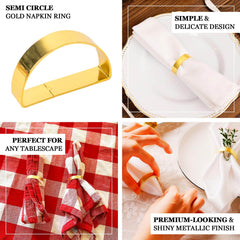 4 Pack 2" Shiny Gold Metal Semicircle Napkin Rings, D-Shaped Serviette Buckle Napkin Holders