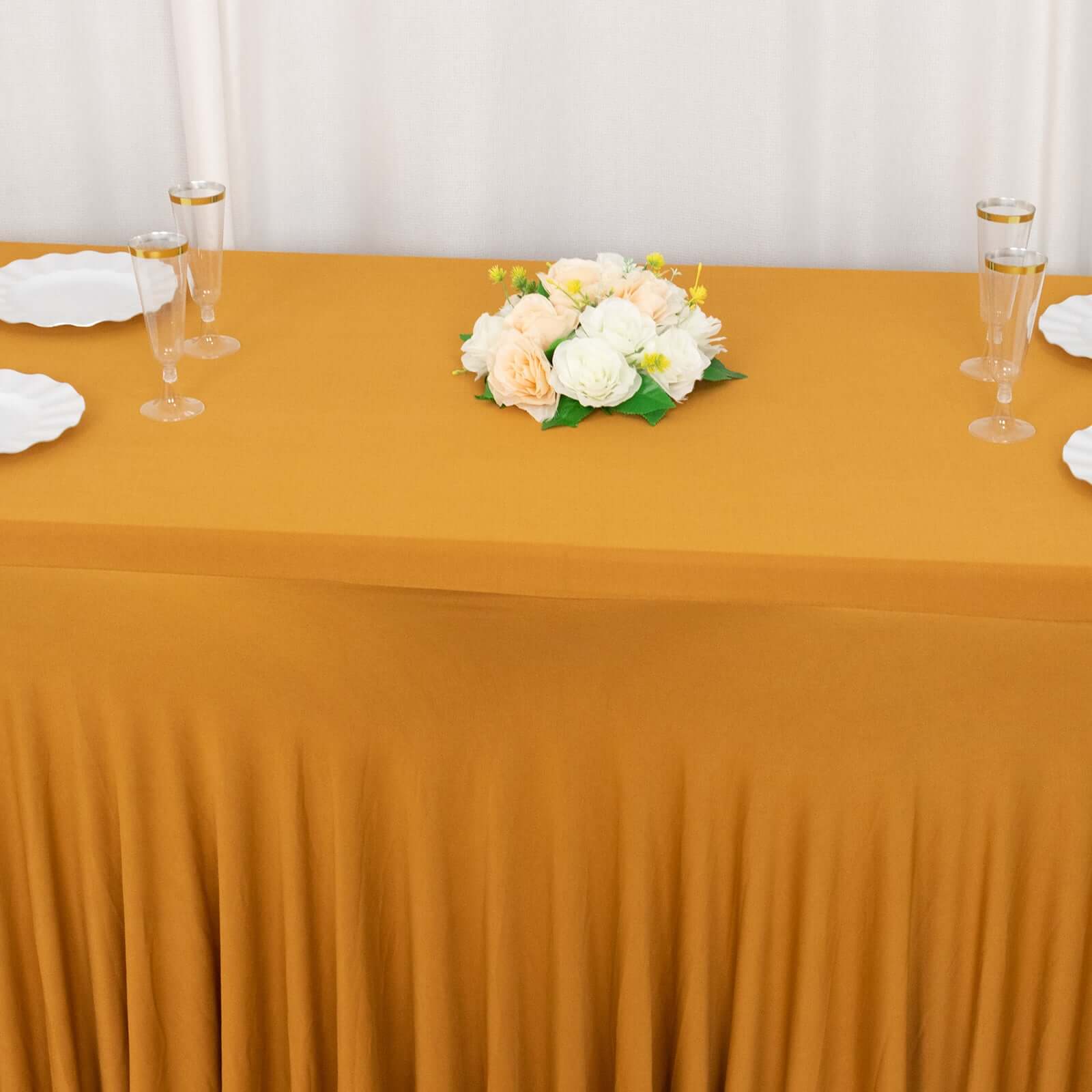 Spandex Rectangle 72"x30" Table Skirt Gold with Wavy Skirt-Like Effect Stylish Table Cover for Weddings, Banquets & Trade Shows