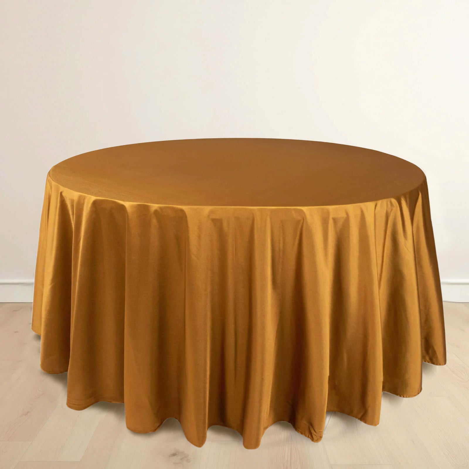 Scuba Round 120" Tablecloth Shimmering Gold - Wrinkle Free, Stain Resistant & Seamless Table Cover for Weddings and Parties