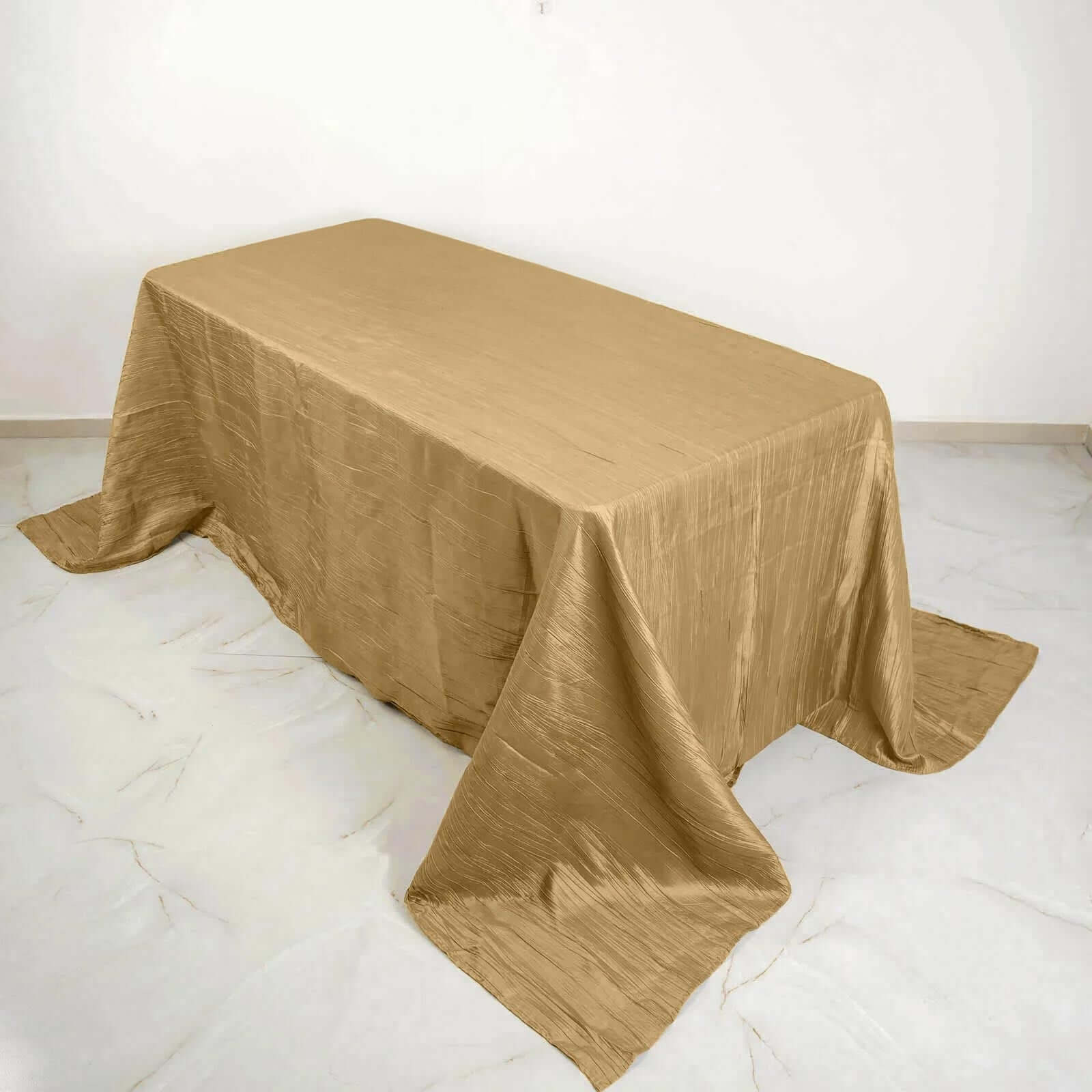 Taffeta 90"x132" Rectangle Tablecloth Gold - Seamless Accordion Crinkle Design for Sophisticated Gatherings