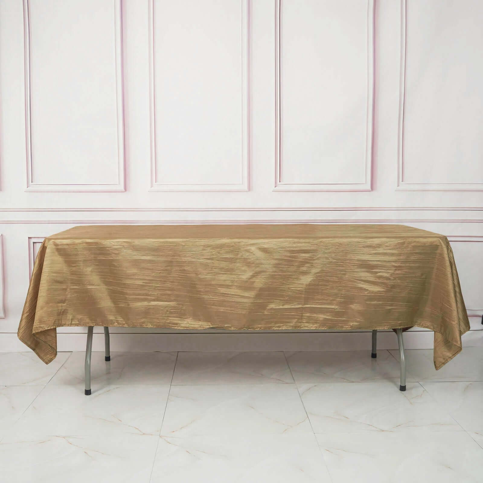 Taffeta 60"x102" Rectangle Tablecloth Gold - Accordion Crinkle Design for Modern Gatherings