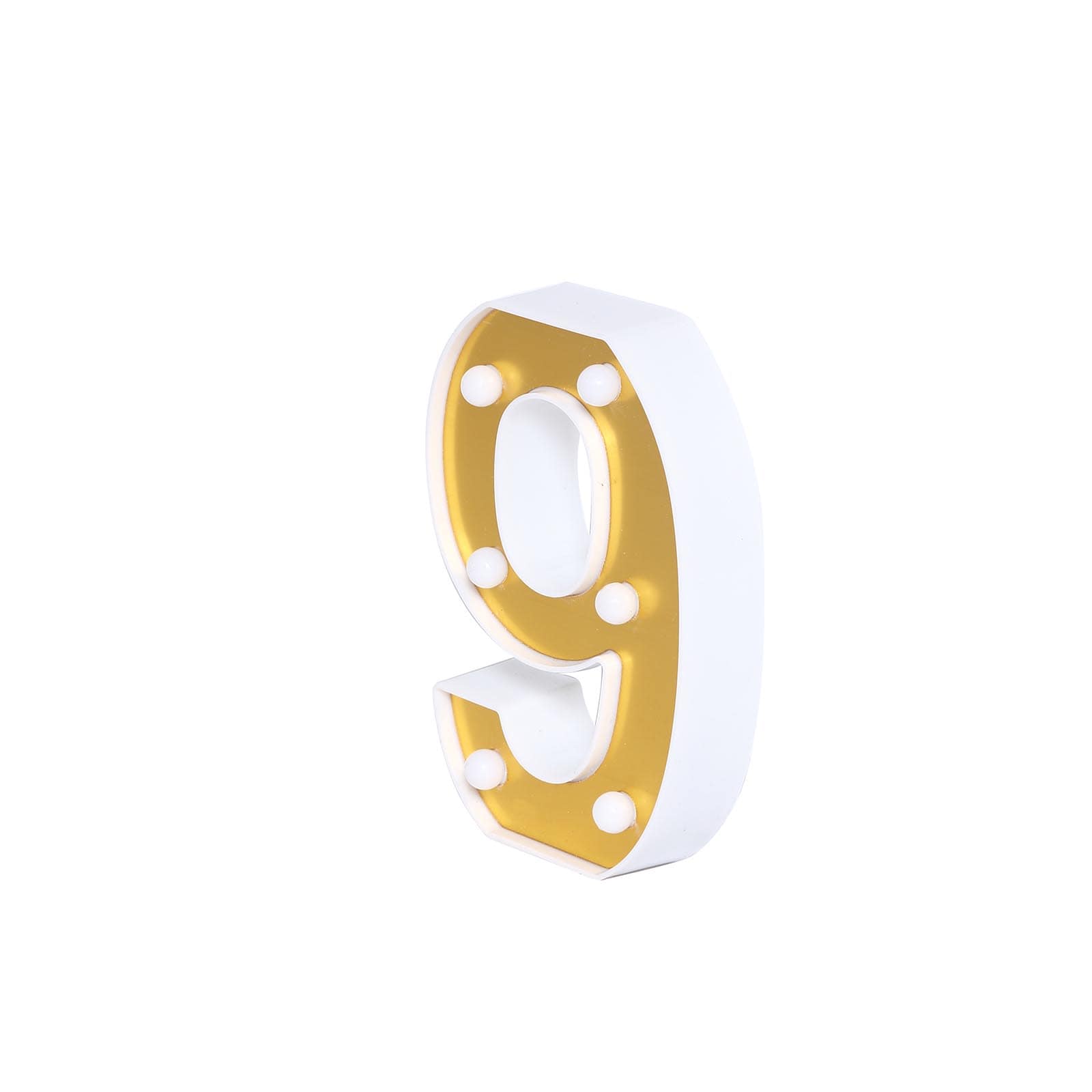 3D Marquee Number "9" Warm White 6 LED Lights Gold - Stylish Light-Up Accent for Events 6"