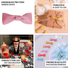 50 Pcs 1.5" Dusty Rose Grosgrain Pre Tied Ribbon Bows, Gift Basket Party Favor Bags Decor - Polyester