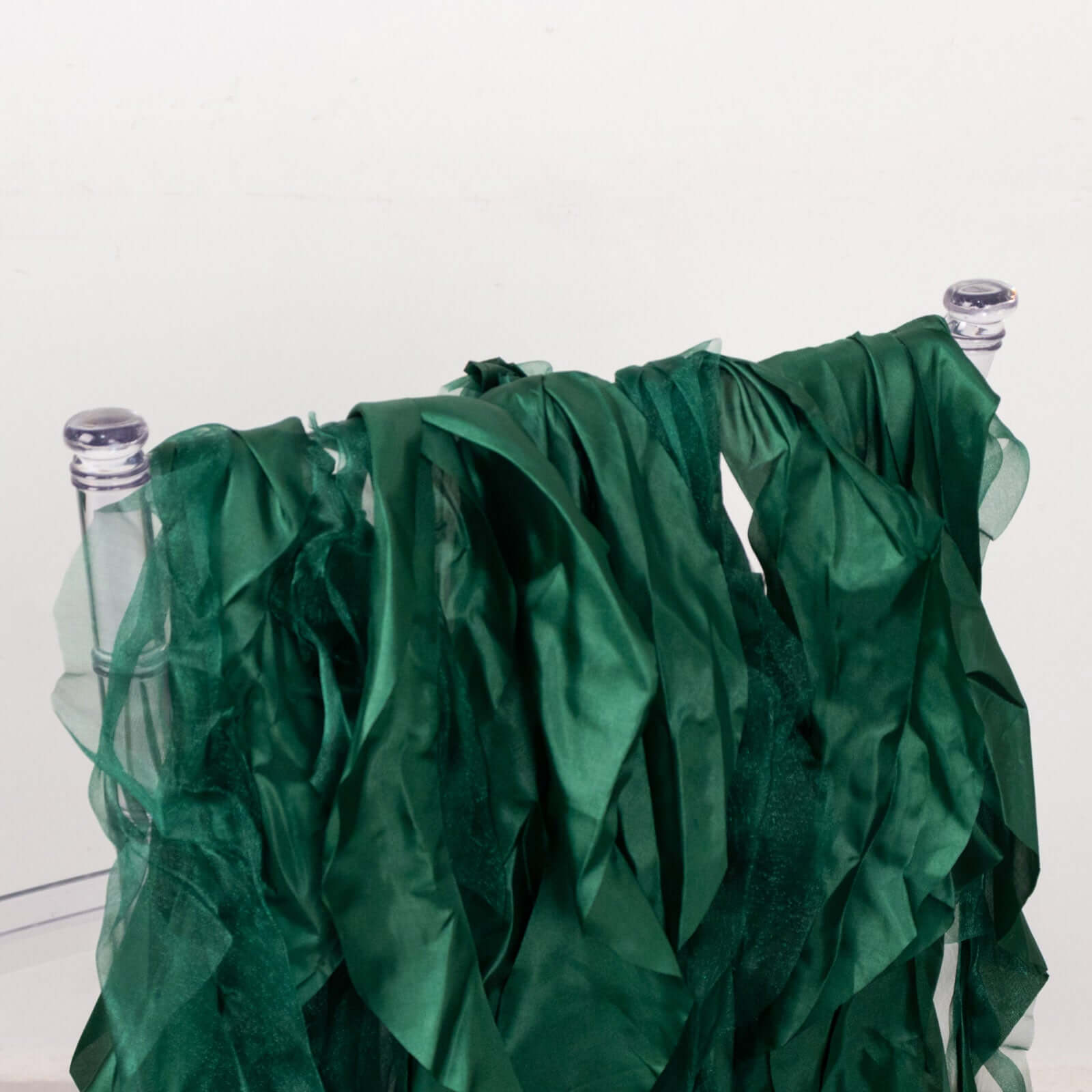 5 Pack Chiffon Satin Chair Sashes Hunter Emerald Green - Easy to Install Ruffled Curly Willow